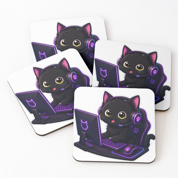 Item preview, Cute Black Cat Gamer with Headset Sticker designed and sold by Aliplus+.