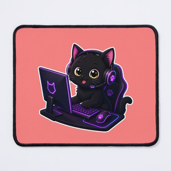 Item preview, Cute Black Cat Gamer with Headset Sticker designed and sold by Aliplus+.
