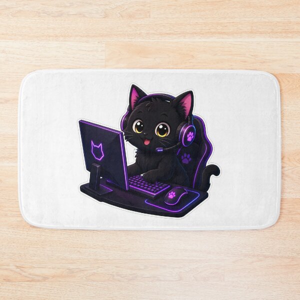 Item preview, Cute Black Cat Gamer with Headset Sticker designed and sold by Aliplus+.