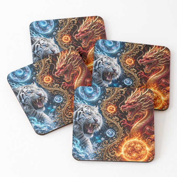Item preview, White Frost Tiger vs Crimson Fire Dragon - Yin Yang Legends designed and sold by 303 Visionary Prints .