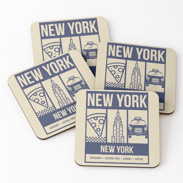 Item preview, New York City Retro Travel Poster | Vintage NYC Art Print | Pizza, Empire State Building & Yellow Taxi designed and sold by Clementine Club.