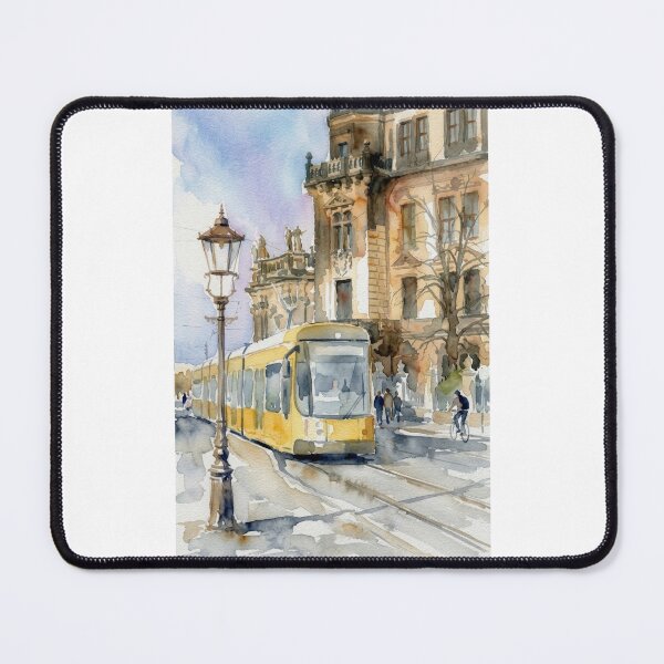 Item preview, Dresden Watercolor Yellow Tram Cityscape designed and sold by caracatita75.
