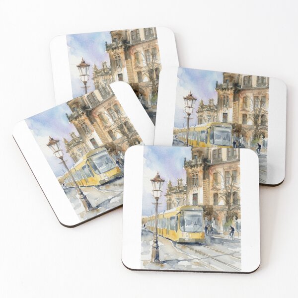 Item preview, Dresden Watercolor Yellow Tram Cityscape designed and sold by caracatita75.