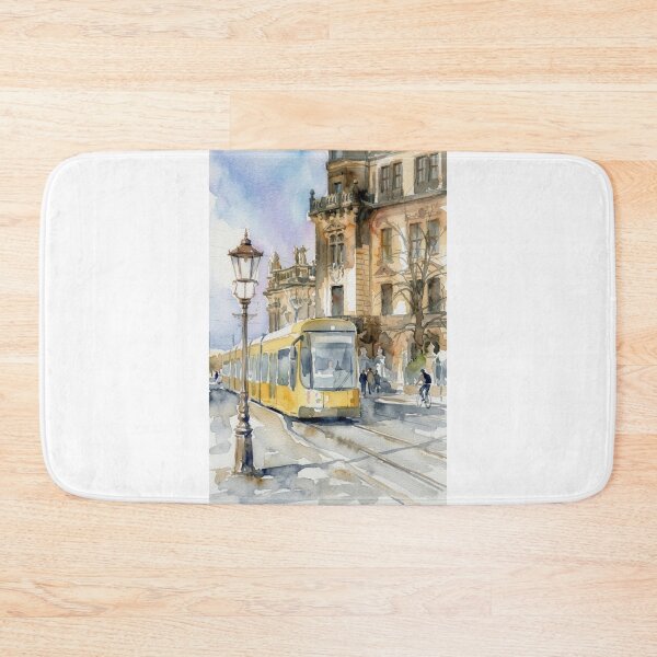 Item preview, Dresden Watercolor Yellow Tram Cityscape designed and sold by caracatita75.