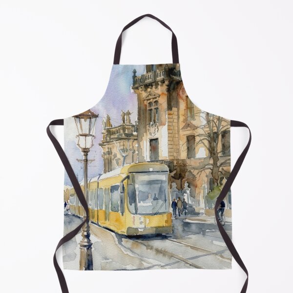 Item preview, Dresden Watercolor Yellow Tram Cityscape designed and sold by caracatita75.