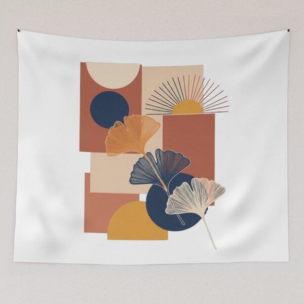 Artikelvorschau, Mid-Century Modern Ginkgoblatt Boho Abstrakt Sonne entworfen und verkauft von Dzblack.