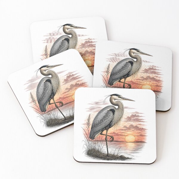 Item preview, Great Blue Heron Sunset Vintage Engraving designed and sold by cute-corner0.