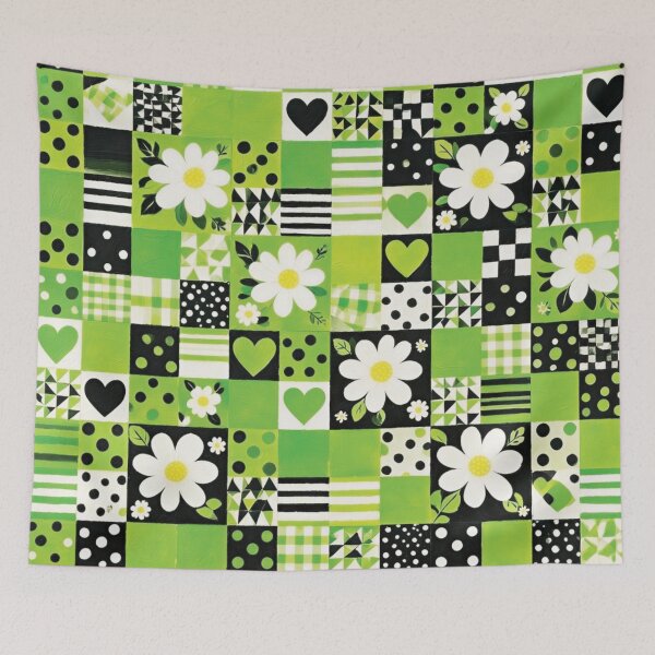 Item preview, Vibrant Patchwork Grid with Daisies and Geometric Patterns designed and sold by Lucia Amaris Art.