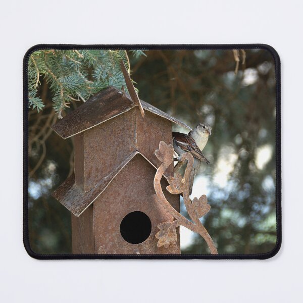 Item preview, Pair of sparrows at rusty metal bird house designed and sold by lisavonbiela.