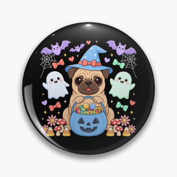 Item preview, Cute Halloween Pug Witch Trick or Treat Kawaii Dog designed and sold by SoftStyleStudio ⭐⭐⭐.