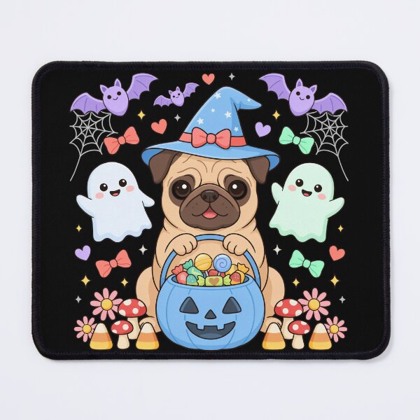 Item preview, Cute Halloween Pug Witch Trick or Treat Kawaii Dog designed and sold by SoftStyleStudio ⭐⭐⭐.