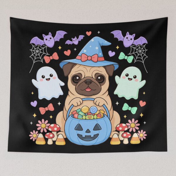 Item preview, Cute Halloween Pug Witch Trick or Treat Kawaii Dog designed and sold by SoftStyleStudio ⭐⭐⭐.