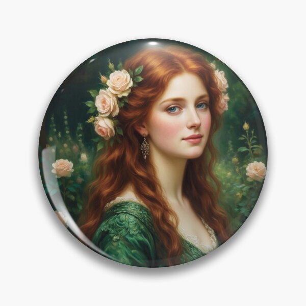Item preview, Pre-Raphaelite Portrait of Auburn Haired Woman in Emerald Gown designed and sold by Lucia Amaris Art.