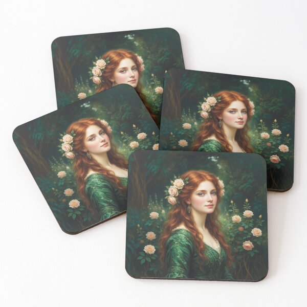 Item preview, Pre-Raphaelite Portrait of Auburn Haired Woman in Emerald Gown designed and sold by Lucia Amaris Art.