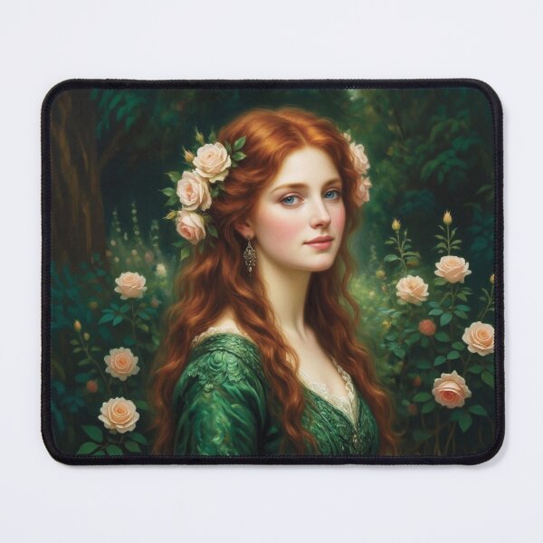 Item preview, Pre-Raphaelite Portrait of Auburn Haired Woman in Emerald Gown designed and sold by Lucia Amaris Art.