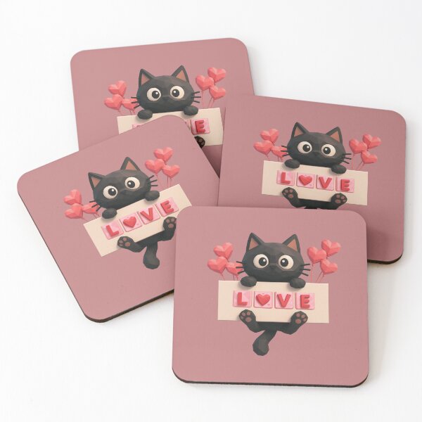 Item preview, Kawaii Black Kitten with Love Sign and Hearts designed and sold by ArtMochis.