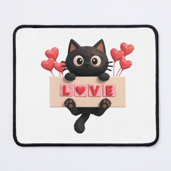 Item preview, Kawaii Black Kitten with Love Sign and Hearts designed and sold by ArtMochis.