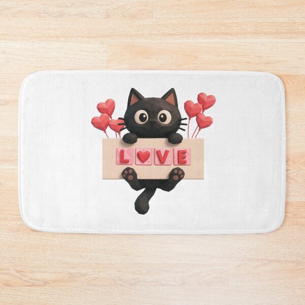 Item preview, Kawaii Black Kitten with Love Sign and Hearts designed and sold by ArtMochis.