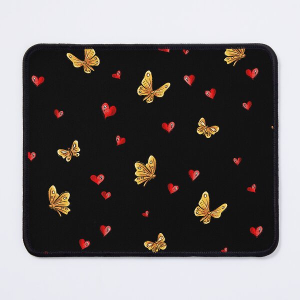 Item preview, Hearts and butterflies pattern on a black background; mood, relaxation, expression of love. designed and sold by ArtbySvetik.