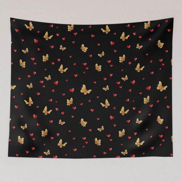 Item preview,  Hearts and butterflies pattern on a black background; mood, relaxation, expression of love. designed and sold by ArtbySvetik.