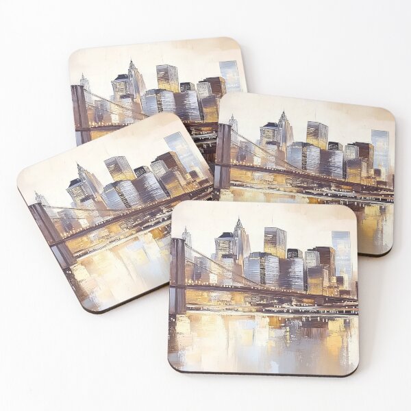 Item preview, Textured New York Cityscape Painting | Modern Skyline Reflection Wall Art Print designed and sold by Iceberg Comic Book Lounge.