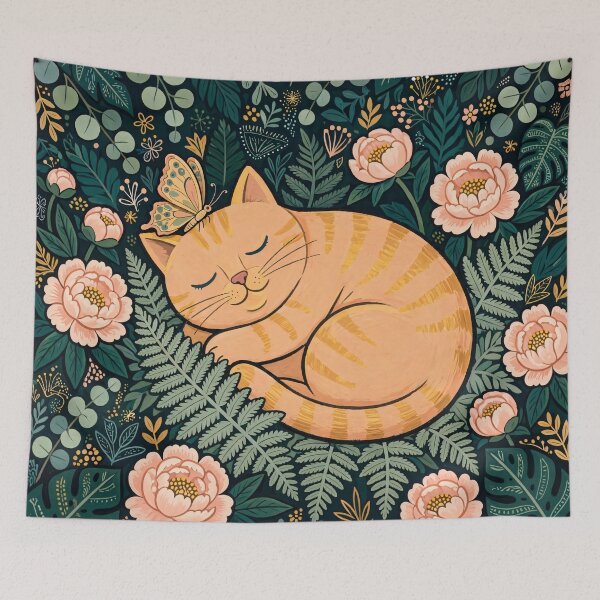 Item preview, Sleeping Tabby Cat Surrounded by Peonies Garden designed and sold by Jozefin's Studio.