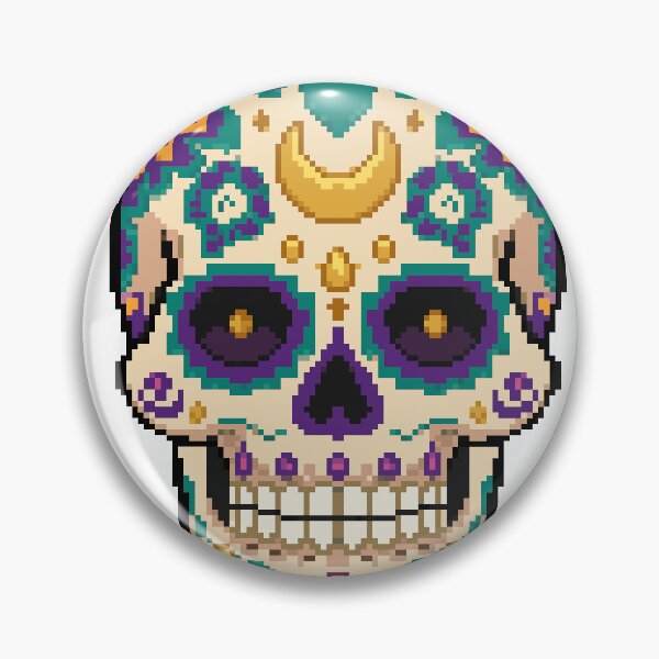 Item preview, Golden Calavera Sugar Skull Day of the Dead Pixel Art designed and sold by PixelBrujeria.