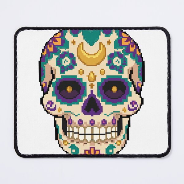 Item preview, Golden Calavera Sugar Skull Day of the Dead Pixel Art designed and sold by PixelBrujeria.