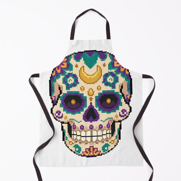 Item preview, Golden Calavera Sugar Skull Day of the Dead Pixel Art designed and sold by PixelBrujeria.