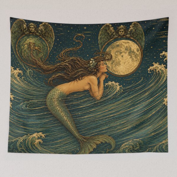 Item preview, The Little Mermaid - Mermaid Wall Art Vintage Woodcut Mythical Sea Maiden for Gothic Decor Lovers designed and sold by RickE.