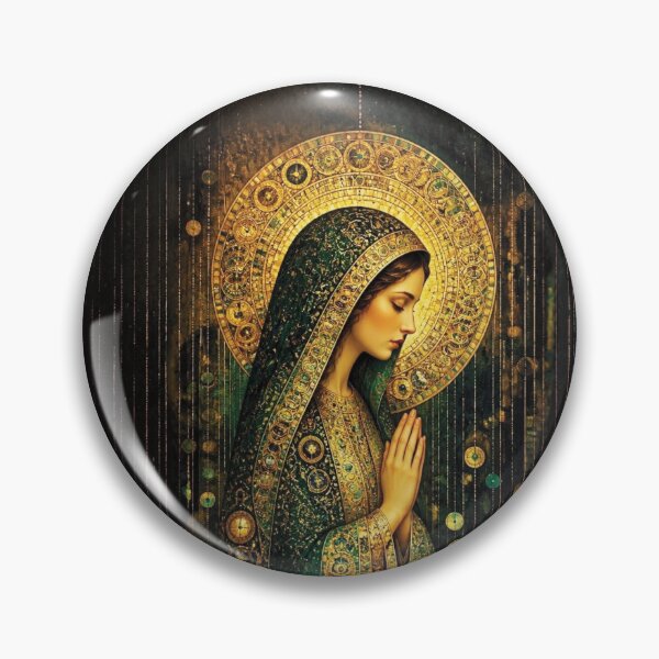 Item preview, Madonna Figure in Emerald Robe with Golden Halo designed and sold by Lucia Amaris Art.