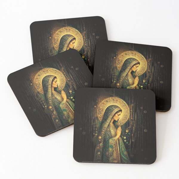 Item preview, Madonna Figure in Emerald Robe with Golden Halo designed and sold by Lucia Amaris Art.