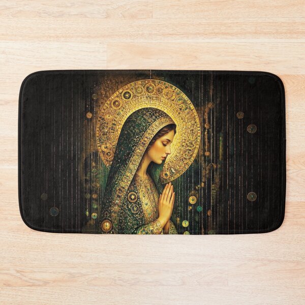 Item preview, Madonna Figure in Emerald Robe with Golden Halo designed and sold by Lucia Amaris Art.