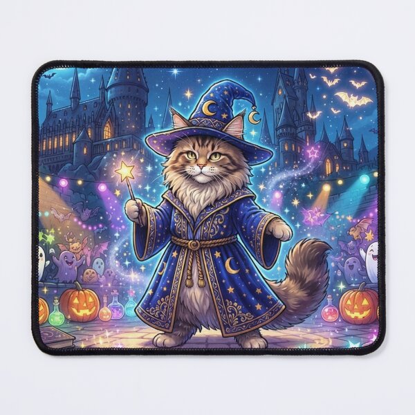Item preview, Maine Coon Wizard Cat Halloween | Cute Magical Witch Cat Fantasy Art designed and sold by Ghostly Cats.