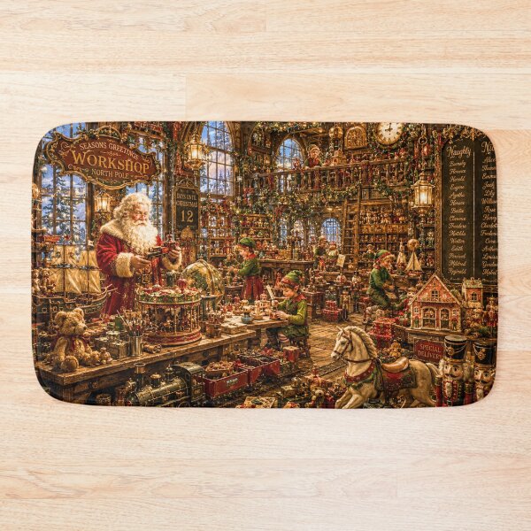 Item preview, Santa's Christmas Workshop | Magical North Pole Toy Factory | Cozy Holiday Puzzle & Winter Wall Art designed and sold by Edenglow Prints & Peculiars.