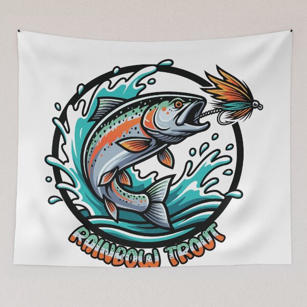 Item preview, Rainbow Trout Fisherman fishing patch graphic illustration. designed and sold by Art-Horizon.