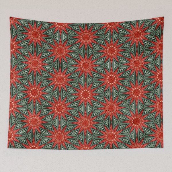 Item preview, Retro Christmas Poinsetta Pattern designed and sold by Shy Fractal Designs.