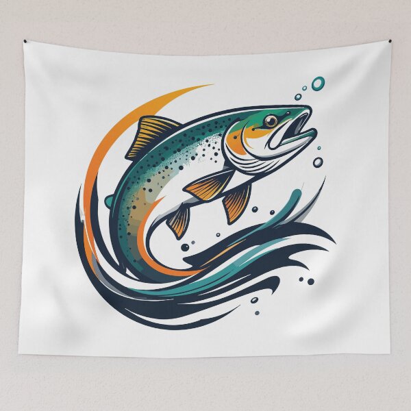 Item preview, Rainbow Trout Fisherman fishing patch graphic illustration. designed and sold by Art-Horizon.