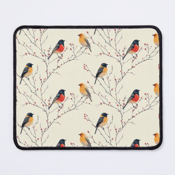 Item preview, Minimalist Birds on Berry Branches Seamless Pattern designed and sold by NTGUILTY.