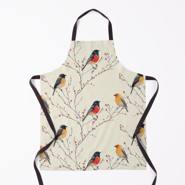 Item preview, Minimalist Birds on Berry Branches Seamless Pattern designed and sold by NTGUILTY.