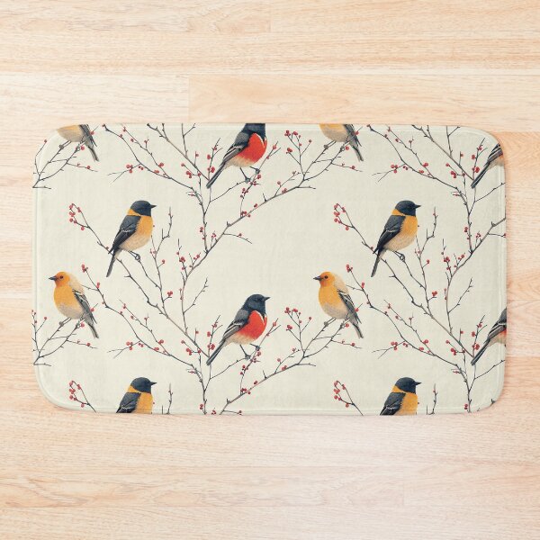 Item preview, Minimalist Birds on Berry Branches Seamless Pattern designed and sold by NTGUILTY.