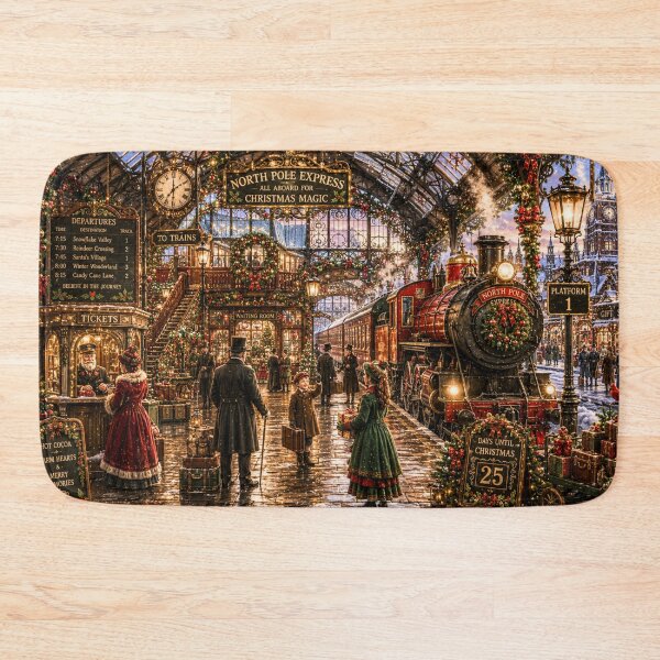 Item preview, North Pole Express | Magical Christmas Train Station | Holiday Puzzle & Winter Wall Art designed and sold by Edenglow Prints & Peculiars.