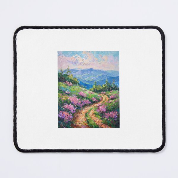 Item preview, Impasto Mountain Path with Wildflowers – Colorful Palette Knife Landscape Oil Painting Art Print designed and sold by BigD shop.