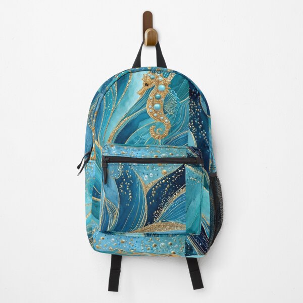 Item preview, Golden Waves - Luxury Seahorses Watercolor Blue Gold designed and sold by Natalia-Vlad.