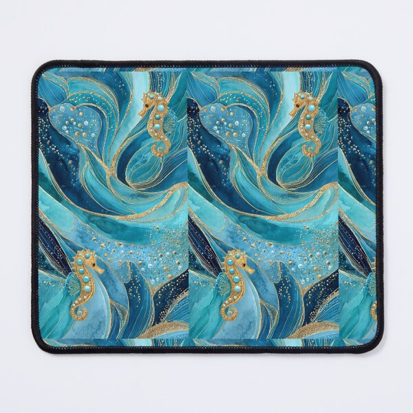 Item preview, Golden Waves - Luxury Seahorses Watercolor Blue Gold designed and sold by Natalia-Vlad.