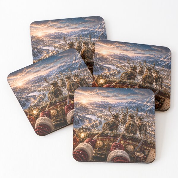 Item preview, Santa's Sleigh Ride | Flying Over a Magical Christmas Village | Holiday Puzzle & Winter Wall Art designed and sold by Edenglow Prints & Peculiars.