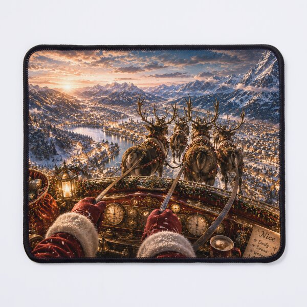 Item preview, Santa's Sleigh Ride | Flying Over a Magical Christmas Village | Holiday Puzzle & Winter Wall Art designed and sold by Edenglow Prints & Peculiars.
