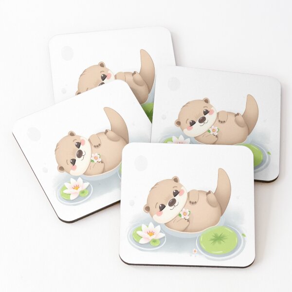 Item preview, Cute Kawaii Baby Otter Floating with Water Lily Flower designed and sold by Moonlight Studio.