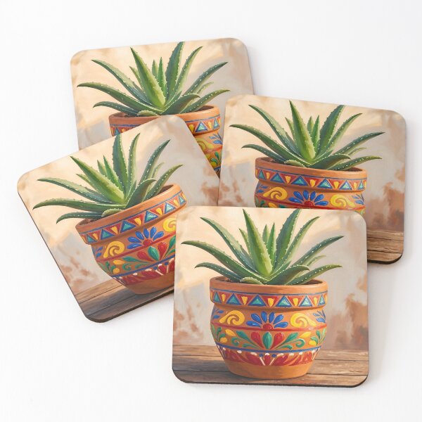 Item preview, Mexican Style Pot with Aloe Plant designed and sold by TinCatOutPost.