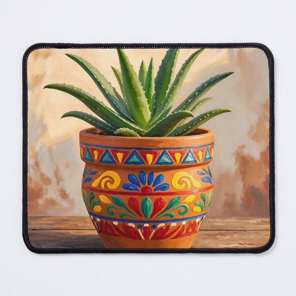 Item preview, Mexican Style Pot with Aloe Plant designed and sold by TinCatOutPost.